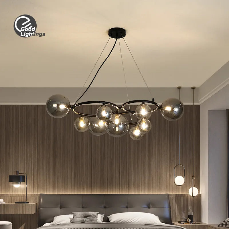 Nordic Glass Ball Pendant Lights Black/Gold Finish by Afralia™ - Bulb Included