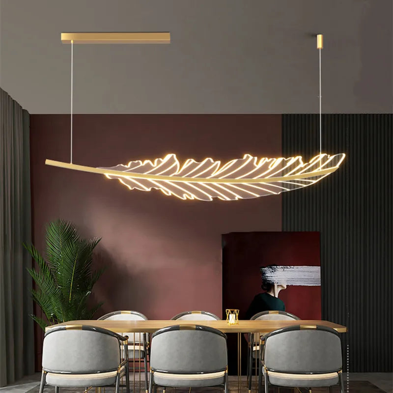 Afralia™ Leaf Chandelier: Golden Nordic LED Dining Room Fixture