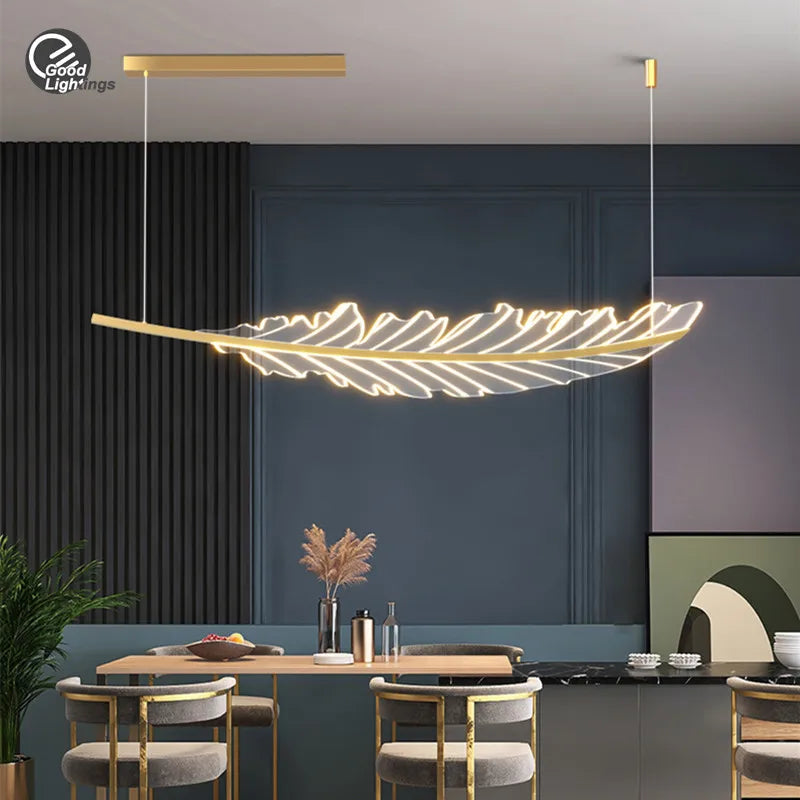 Afralia™ Leaf Chandelier: Golden Nordic LED Dining Room Fixture