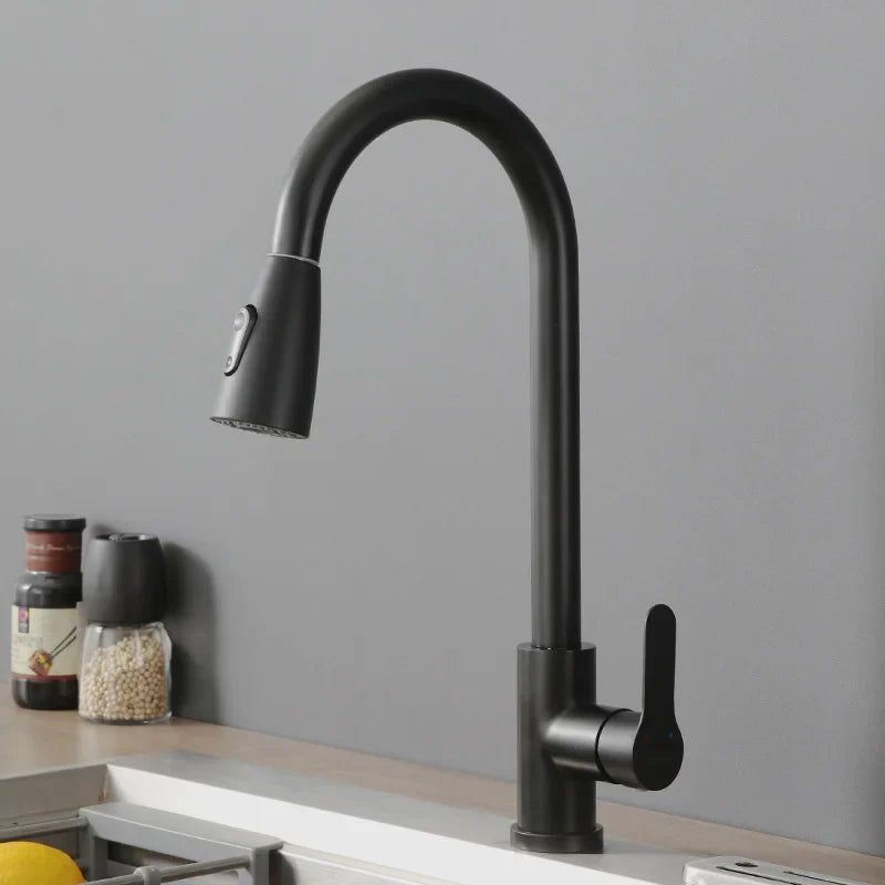Afralia™ Pull Out Spout Kitchen Faucet, Single Hole Mixer Tap with Stretchable Sprayer Head