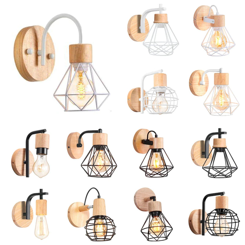 Afralia™ Retro Industrial Iron Wood Wall Lamp Modern Nordic Indoor Sconce