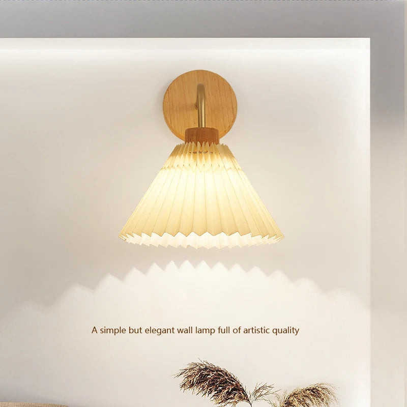 Afralia™ Nordic Wooden LED Wall Lamp - Pleated Umbrella Shape Sconce