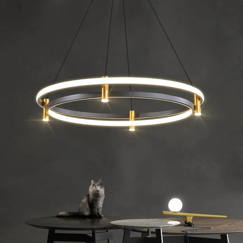 Afralia™ Modern LED Ceiling Chandelier | Two Rings 2Decks | Nordic Designer Pendant Light