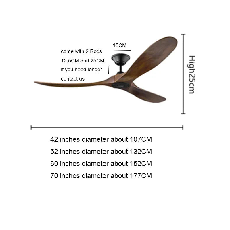 Afralia™ Wood Ceiling Fan 42-60" Industrial Vintage Retro DC Motor Remote-Controlled Fans