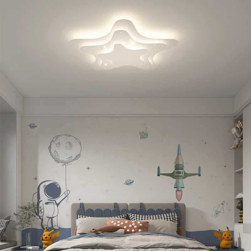 Afralia™ Kids Room LED Chandelier - Stars and Moon Ceiling Lamp for Bedroom Nursery