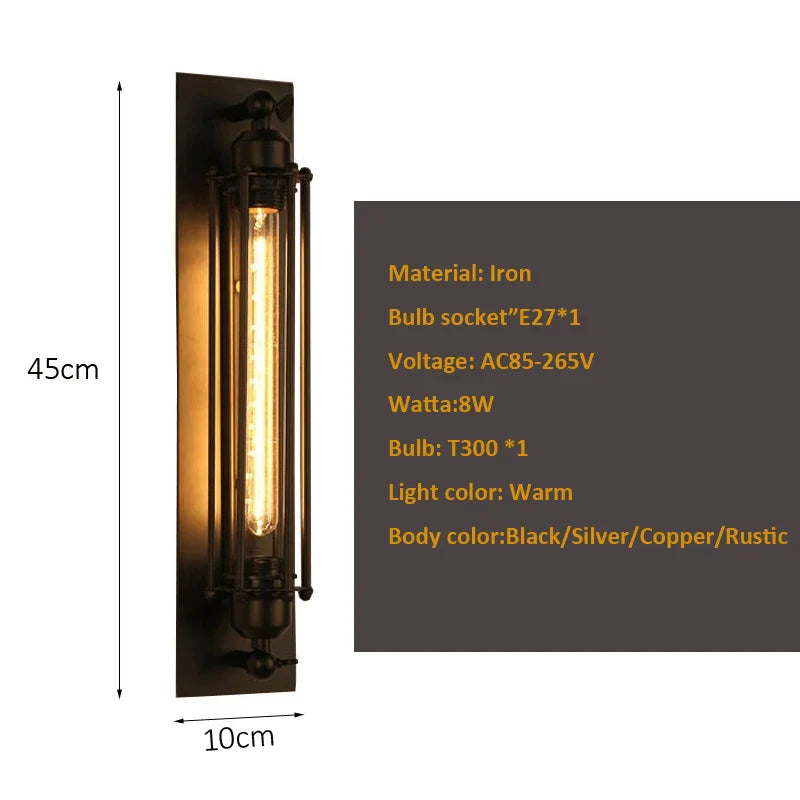 Afralia™ Industrial Wall Lamp Black Silver Copper 8W LED Sconce Light for Bedroom Café