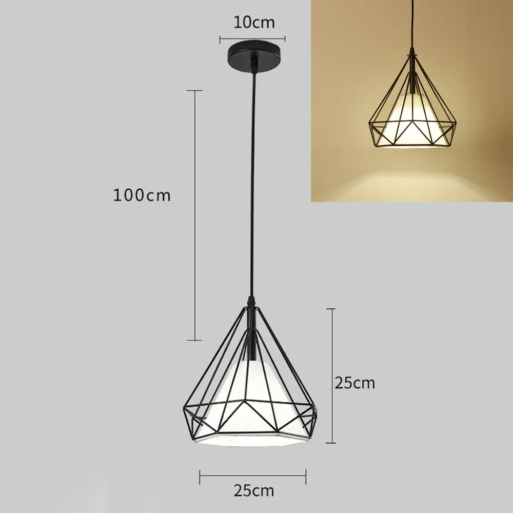 Afralia™ Diamond Cage Pendant Chandelier for Industrial Living Room and Kitchen Lighting