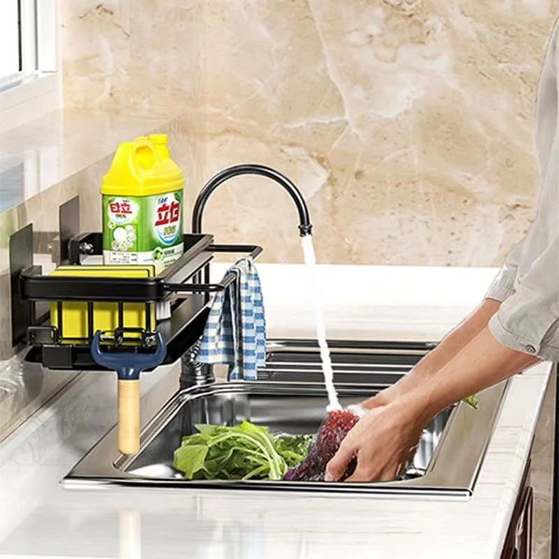 Afralia™ Space Aluminum Kitchen Sink Drain Rack Sponge Organizer Basket