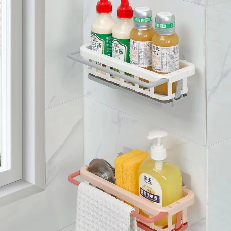 Afralia™ Sink Shelf Rack with Hooks for Kitchen and Bathroom Storage