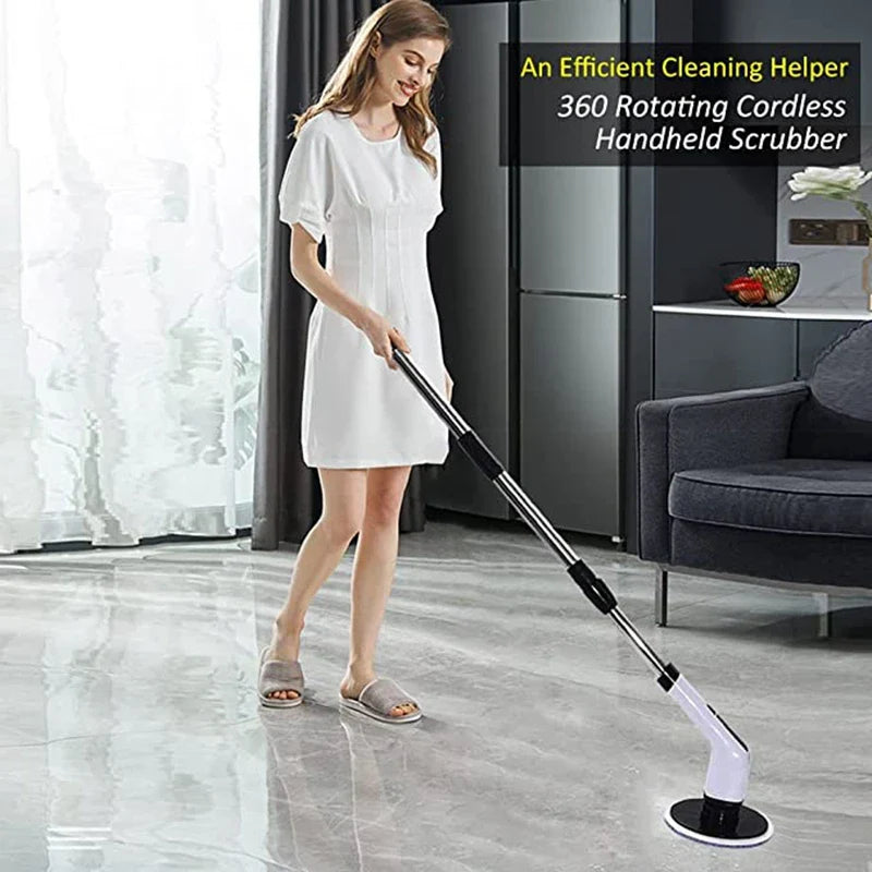 Afralia™ Electric Spin Scrubber with 7 Brush Heads - Adjustable Handle for Kitchen Bathroom Clean