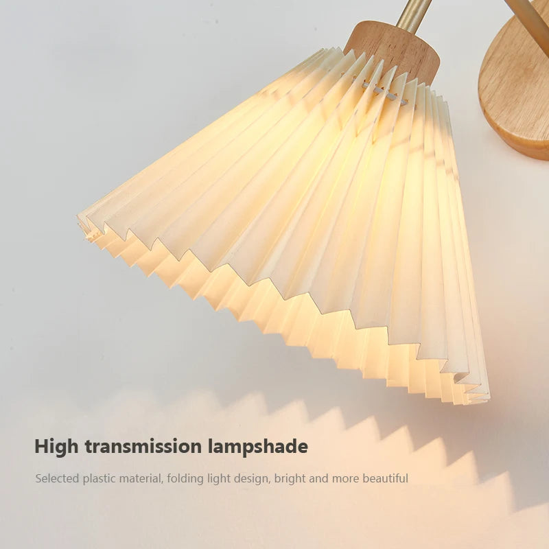 Afralia™ Nordic Wooden LED Wall Lamp - Pleated Umbrella Shape Sconce