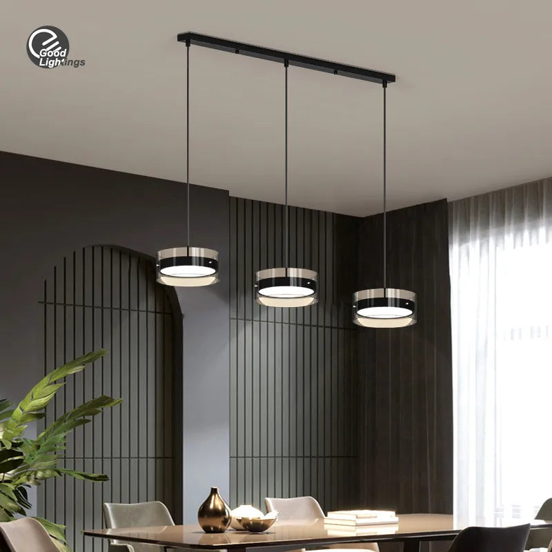 Afralia™ Nordic Black Gold Crystal Chandelier Pendant Lights - Three-Head LED Island Fixture