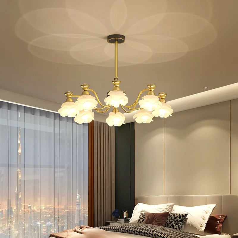 Afralia™ Retro Brass Flower Chandelier for Bedroom Living Room Dining French Style