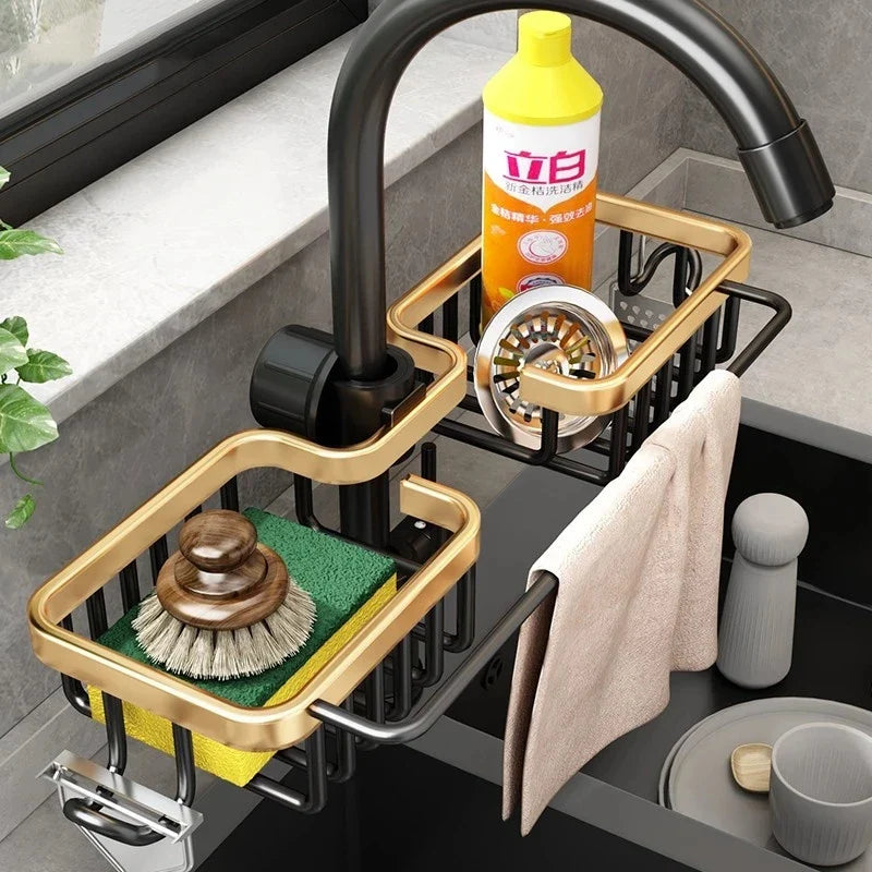 Afralia™ Sink Rack Faucet Sponge Holder Bathroom Soap Drainer Space Aluminum Kitchen Organizer