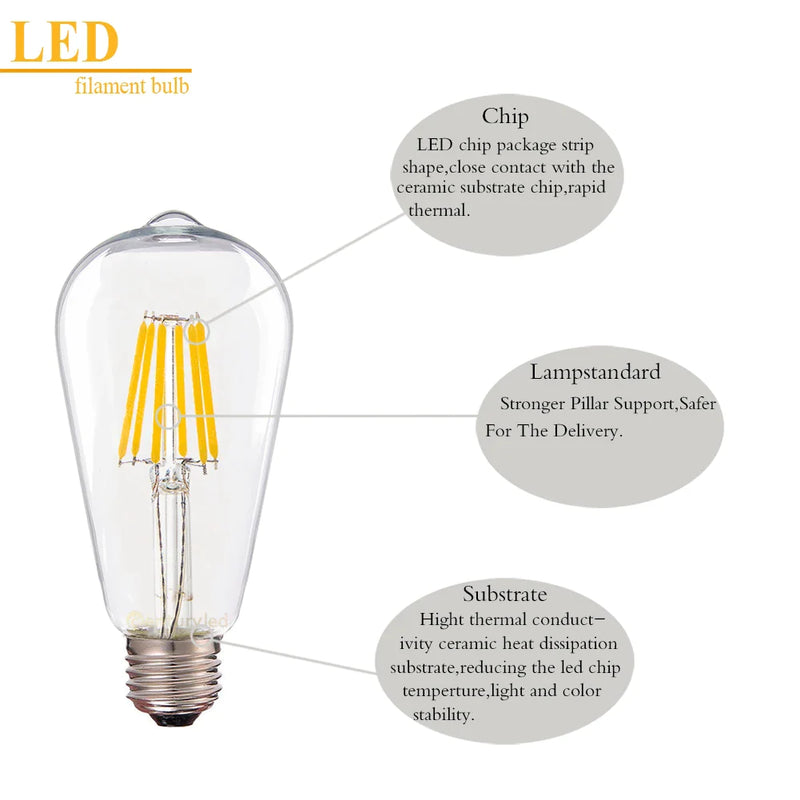 Afralia™ Vintage LED Filament Bulb ST64 6W Gold 2200K Dimmable Chandelier Night Lamp