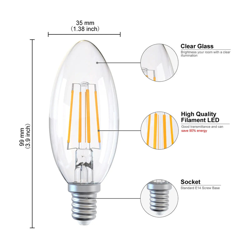 Afralia™ LED Flame Effect Bulbs C35 6.5W 220V Dimmable Candle Filament Bulb