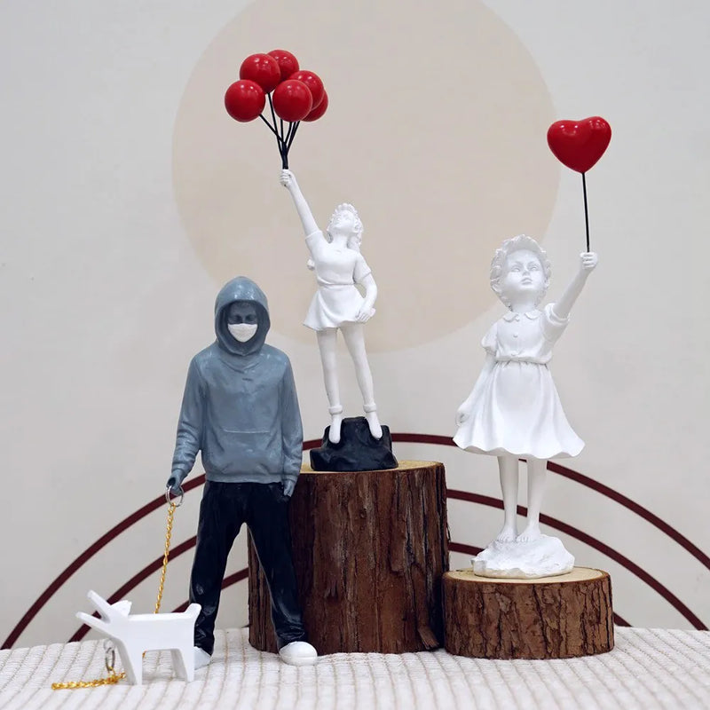 Afralia™ Banksy Sculpture Collection: Flower Thrower & Balloon Girl Figurines for Home & Office