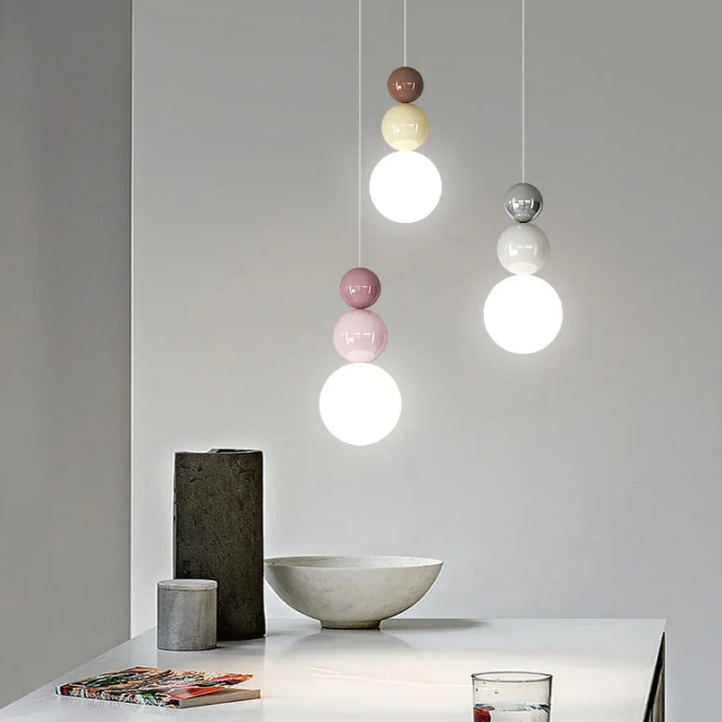 Afralia™ Minimalist Cream Ball LED Pendant Light for Living Room and Bedroom