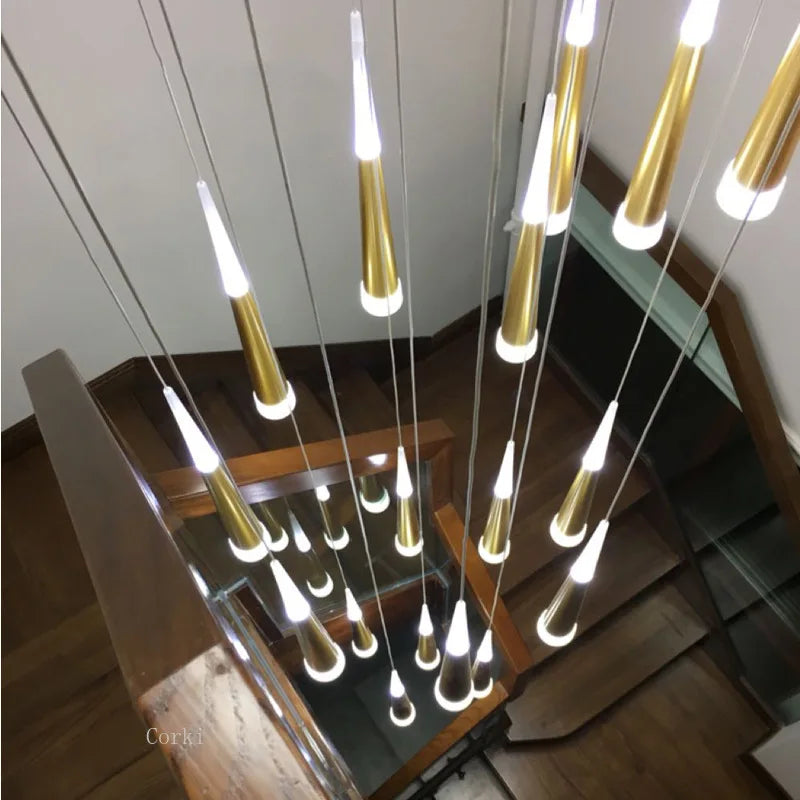 Afralia™ LED Ring Chandelier Stair Chandelier Rotating Kitchen Hanging Lamp, Modern Villa Decor Lighting