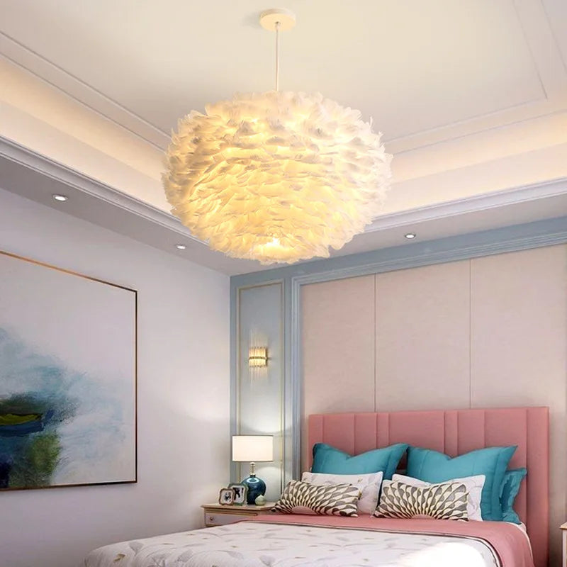 Afralia™ White Goose Feather Pendant Chandelier - Modern Design Bedroom Dining Room Ceiling Light