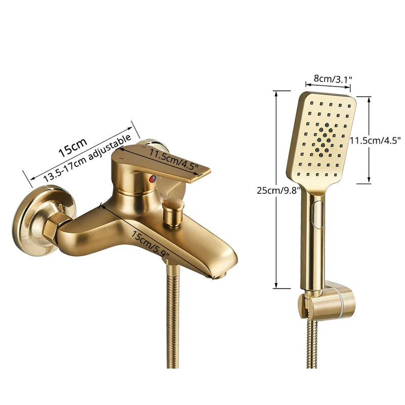 Afralia™ Brushed Gold Shower Faucet Mixer Set with Wall Mount Black Control Valve