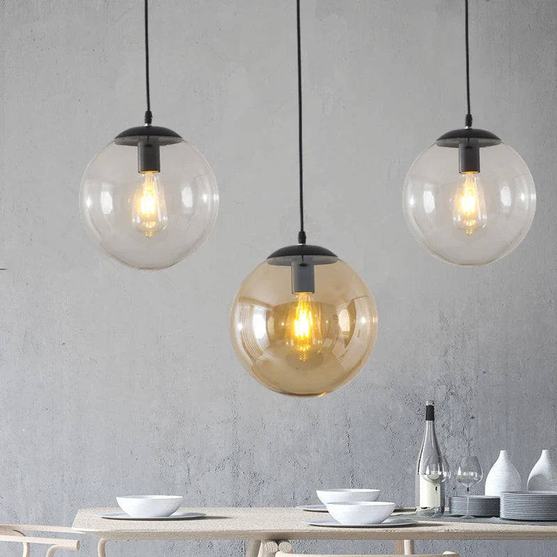 Afralia™ Retro Loft Glass Ball Pendant Light Industrial Style Kitchen Bedroom Home Decor