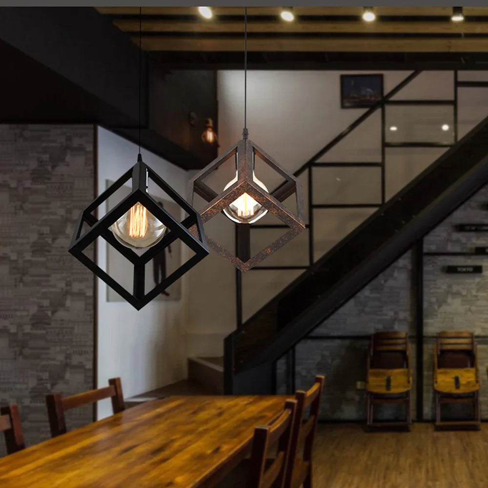 Afralia™ Geometric Cube Pendant Lights Trio Metal Shades Square Ceiling Lamps