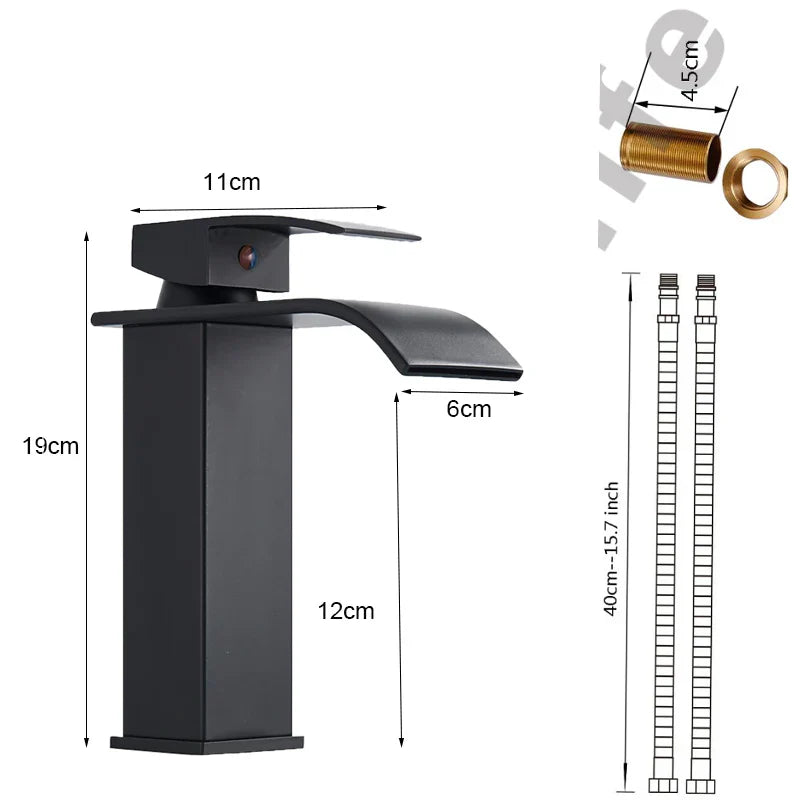 Afralia™ Black Waterfall Basin Faucet Mixer Tap for Vessel Sinks - Single Hole