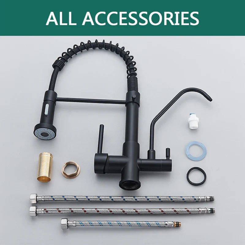 Afralia™ Black Pull Down Pure Water Kitchen Faucet Swivel Hot Cold Water Taps