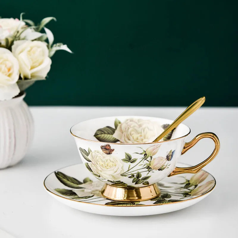 Afralia™ Bone China Tea Cup Set with Spoon - Elegant English Afternoon Tea Mugs