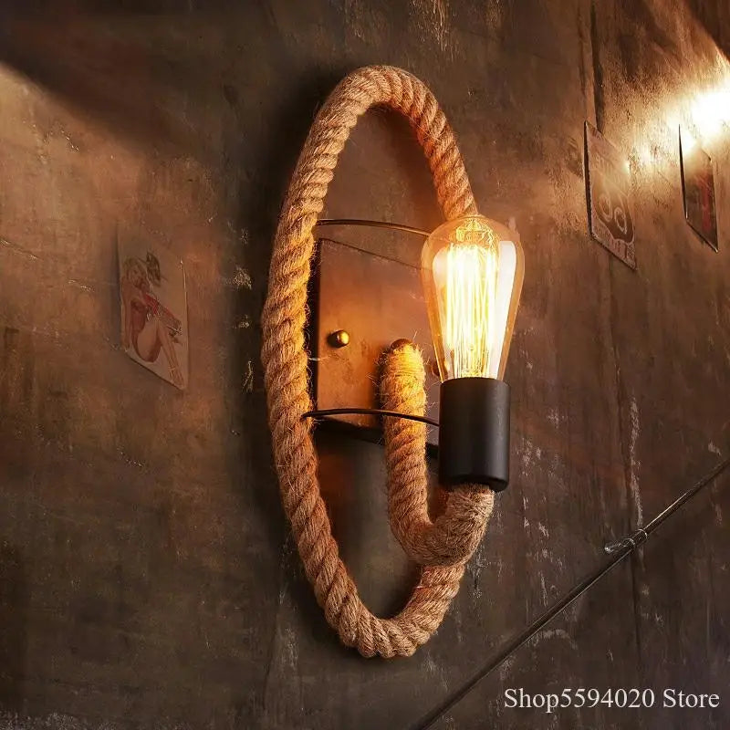 Afralia™ Vintage LED Rope Hemp Wall Sconce Light for Home Decor