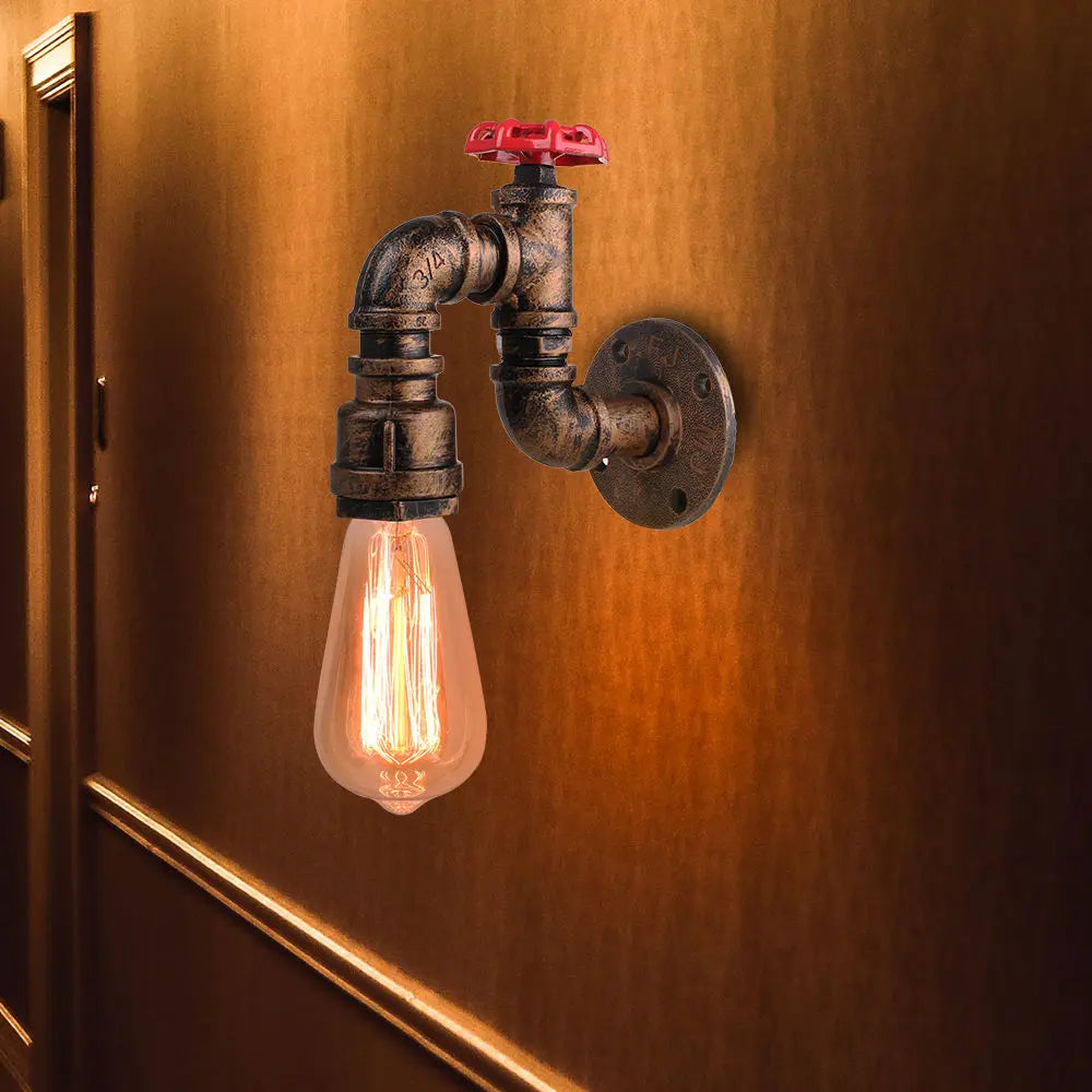 Afralia™ Iron Water Pipe Wall Lamp E27 Loft Bar Lighting Fixtures