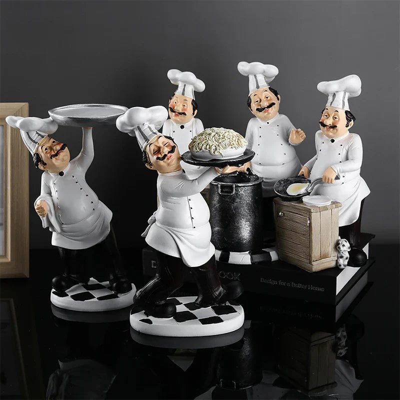 Afralia™ Mini Chef Resin Figurines White Statues for Home & Shop Decor