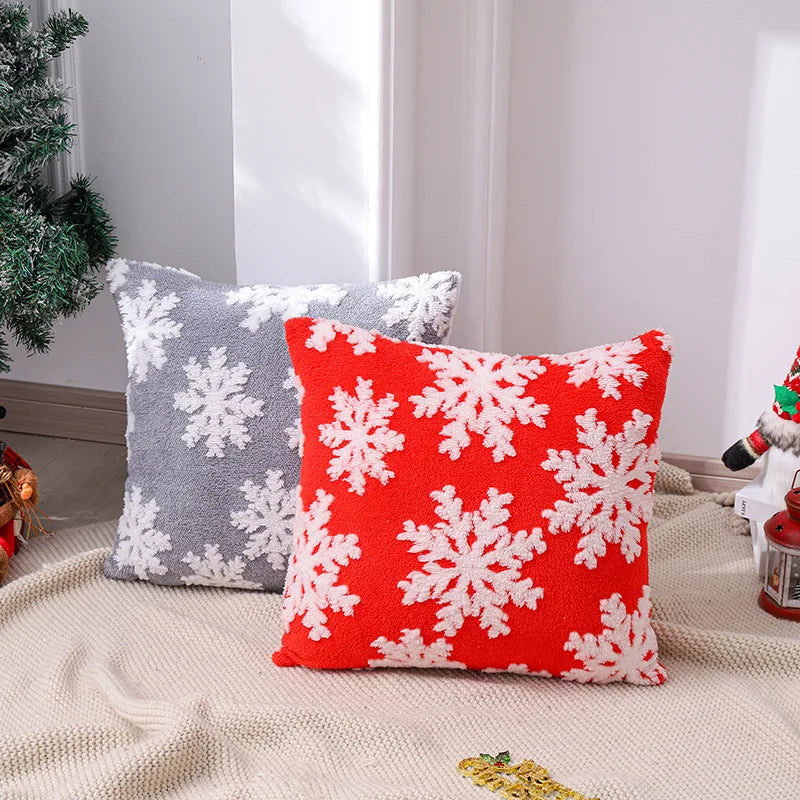 Afralia™ Snowflake Embroidery Pillow Covers | 45x45 Red Cushion Cover | Home Sofa Decor