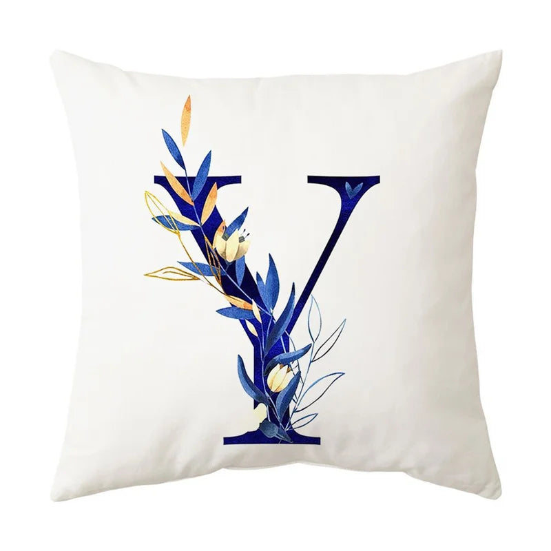 Afralia™ Blue Alphabet Flower Letter Pillowcase for Home Decor