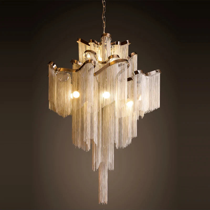 Afralia™ Retro Vintage LED Aluminum Chandelier Lighting in Gold Chrome Silver