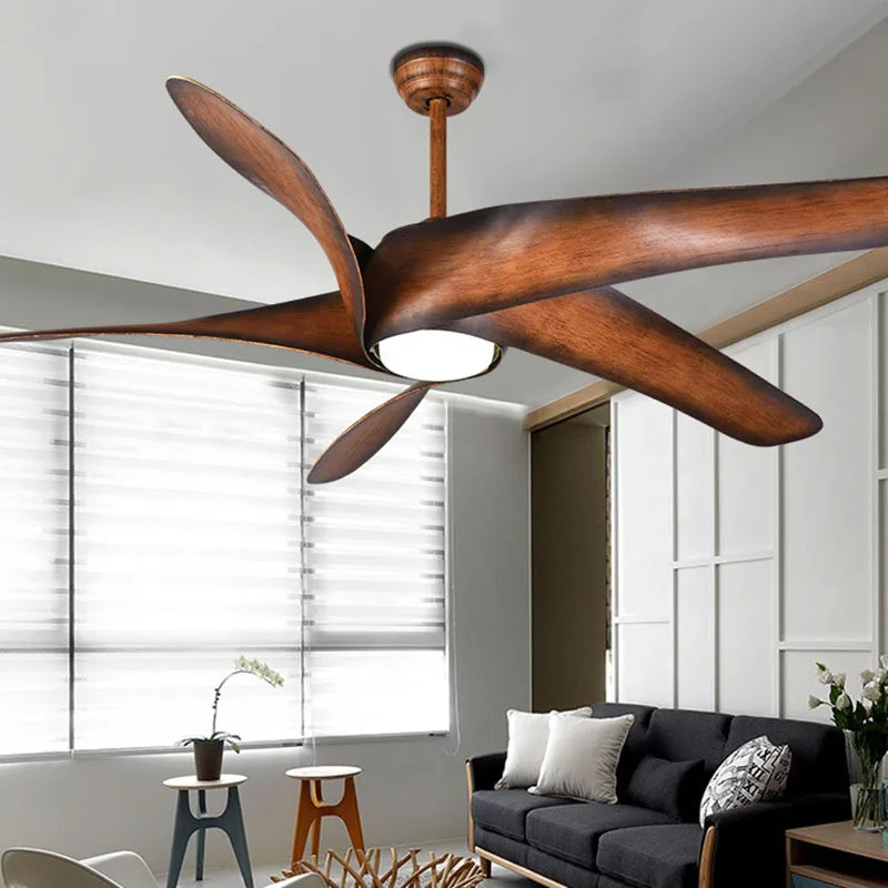 Afralia™ 60" Brown Blades Ceiling Fan with Lights Remote Control LED Light