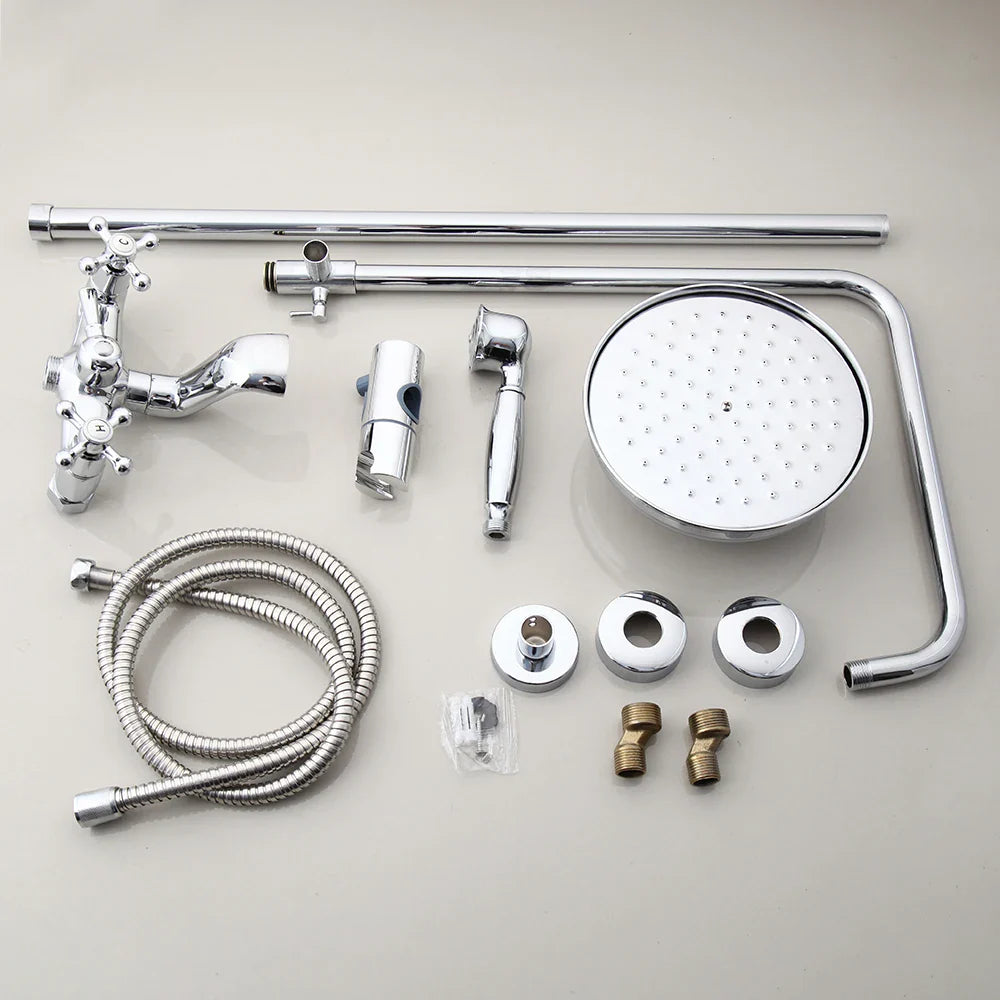 Afralia™ Chrome Silver Bathroom Shower Set with Rainfall Lotus Head and Hand Shower