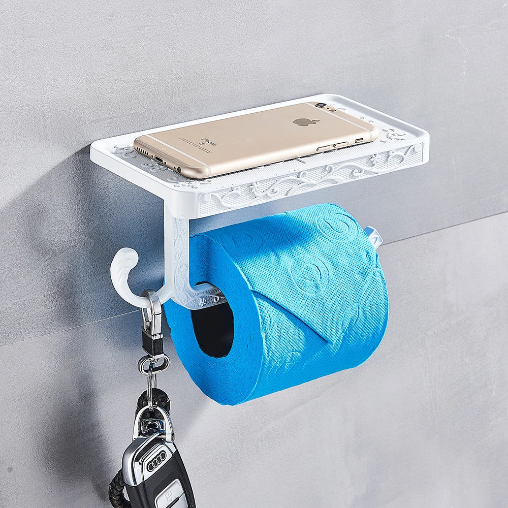 Afralia™ Zinc Alloy Toilet Paper Holder with Phone Shelf and Towel Rack