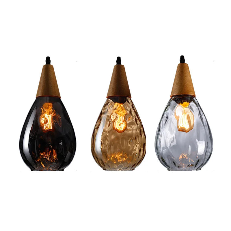 Afralia™ Glass Wooden Pendant Lamp: Modern Creative Hanging Lighting for Living Room, Restaurant, Bar.