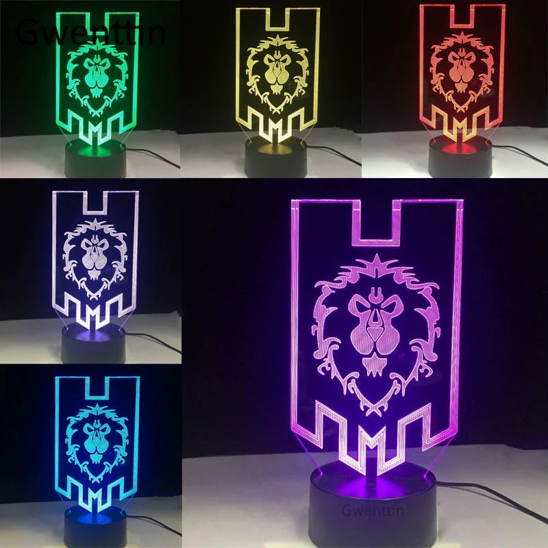 Afralia™ WoW Alliance Tribal Signs 3D LED Night Light Kids Table Lamp Gift