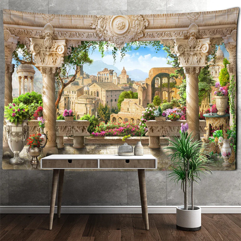 Afralia™ Garden Landscape Wall Tapestry: Boho Hippie Wizardry Psychedelic Home Decor