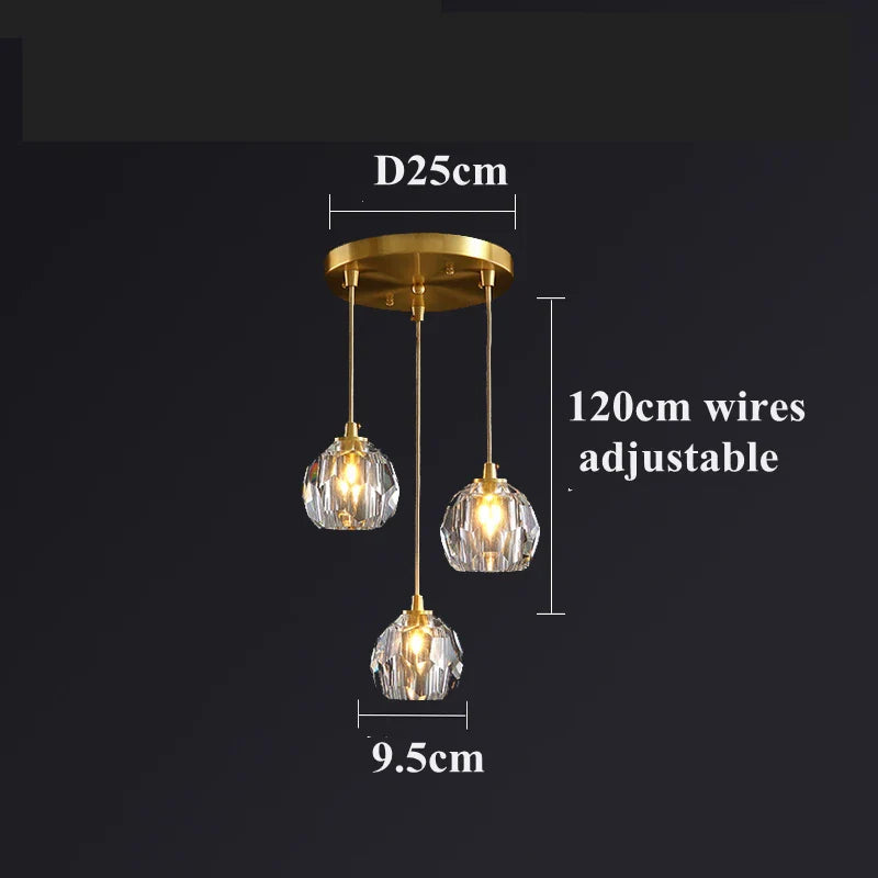 Afralia™ Diamond Crystal Copper LED Pendant Chandelier for Stylish Indoor Lighting.