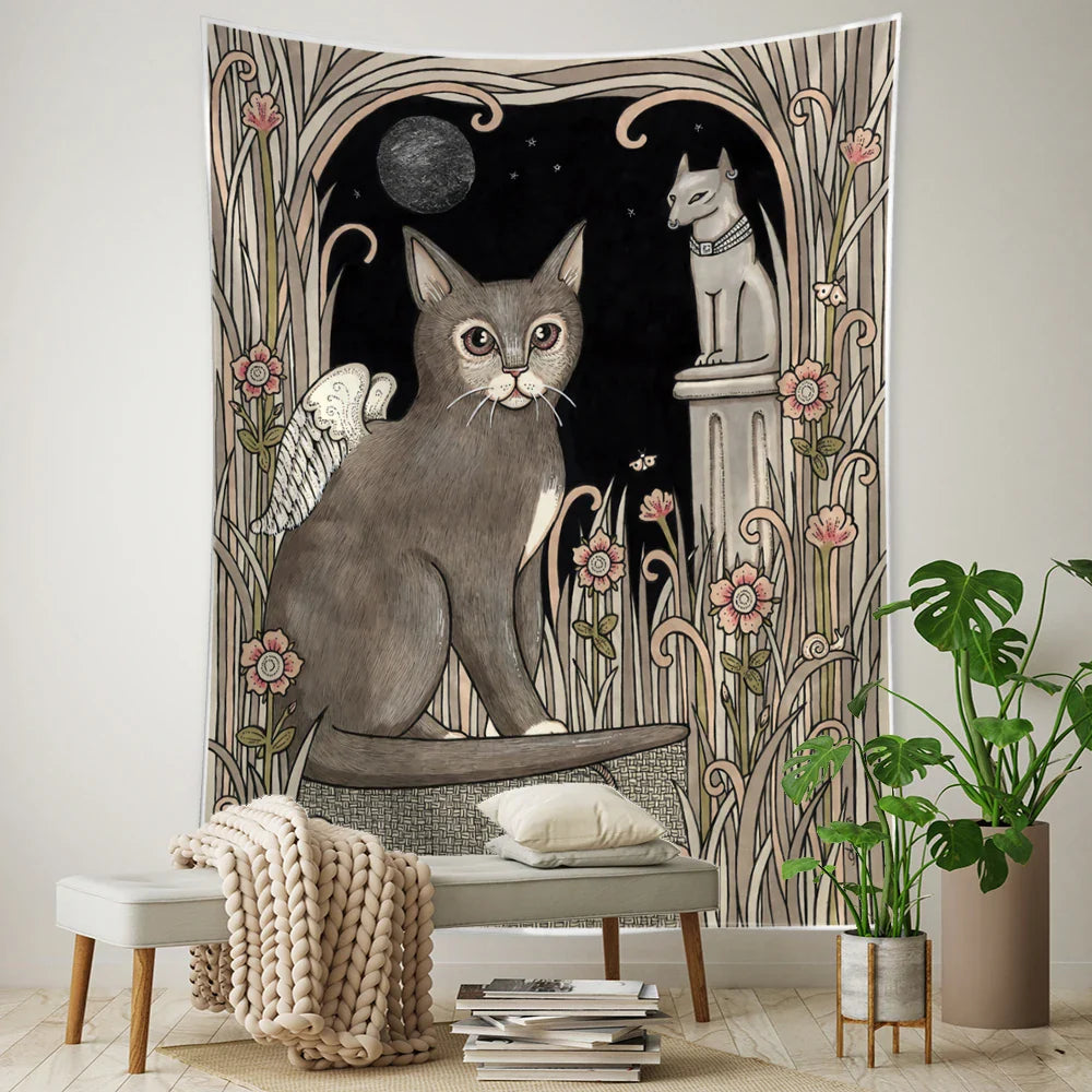 Afralia™ Black Cat Tarot Tapestry: Psychedelic Hippie Wall Hanging Room Decor