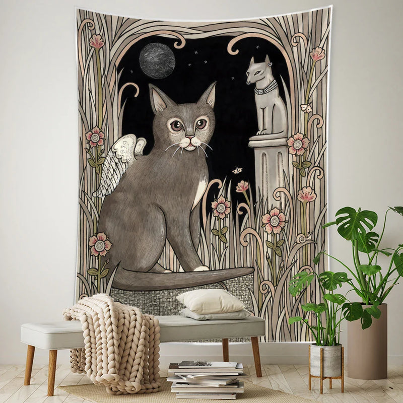 Afralia™ Black Cat Tarot Tapestry: Psychedelic Hippie Wall Hanging Room Decor