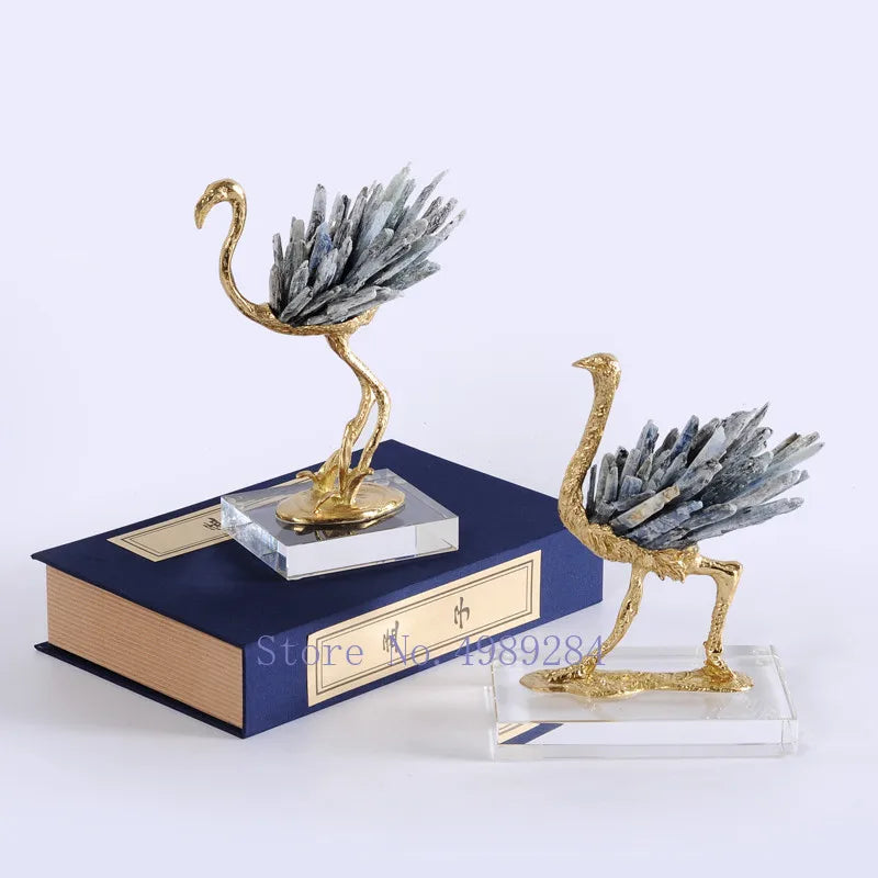 Afralia™ Golden Crane Copper Crystal Handmade Home Decor Craft