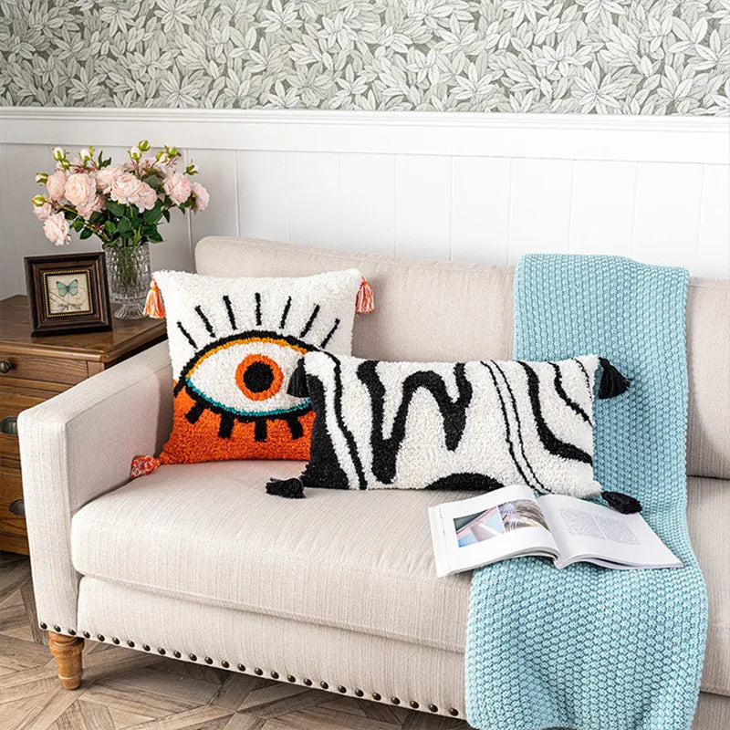 Afralia™ Orange Big Eyes Lumbar Pillowcase 30X60CM for Bed Sofa Home Decor