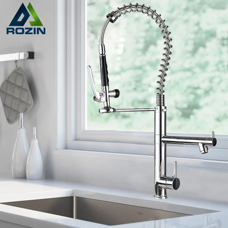 Afralia™ Chrome Spring Pull Down Kitchen Faucet with Hands-Free Sprayer Head