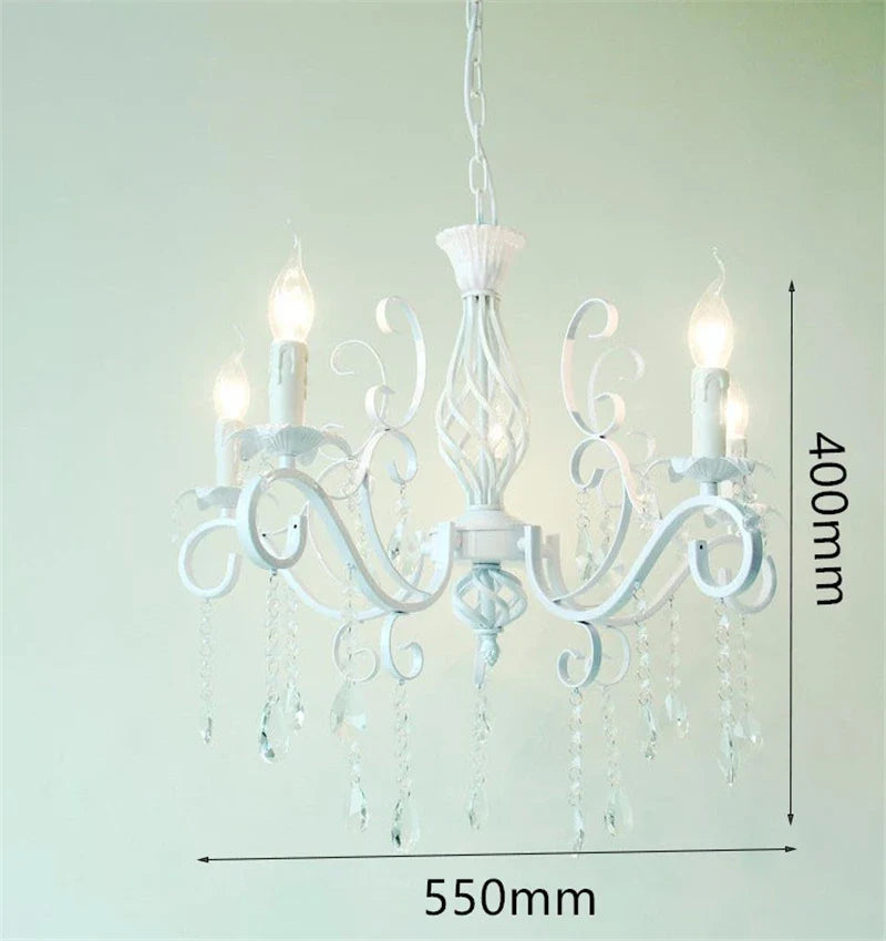 Afralia™ Vintage Wrought Iron Crystal Chandelier White Ceiling Lamp with E14 Candle Lights