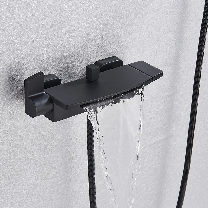 Afralia™ Matte Black Waterfall Bathtub Faucet Set Wall Mounted Shower Faucets Mixer Tap